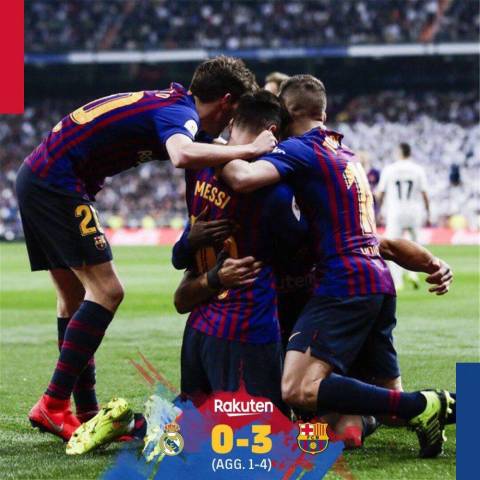  巴塞罗那主场大胜皇家马德里延续国家德比优势